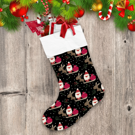 Santa On Sleigh With Reindeers And A Bag Of Christmas Gifts Design Christmas Stocking