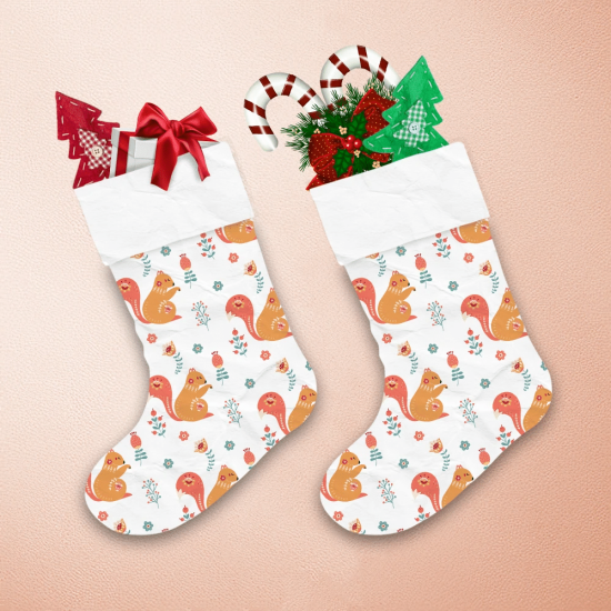 Scandinavian Squirrel Cute Folk Forest Animals Christmas Stocking 1