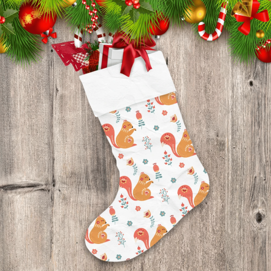 Scandinavian Squirrel Cute Folk Forest Animals Christmas Stocking