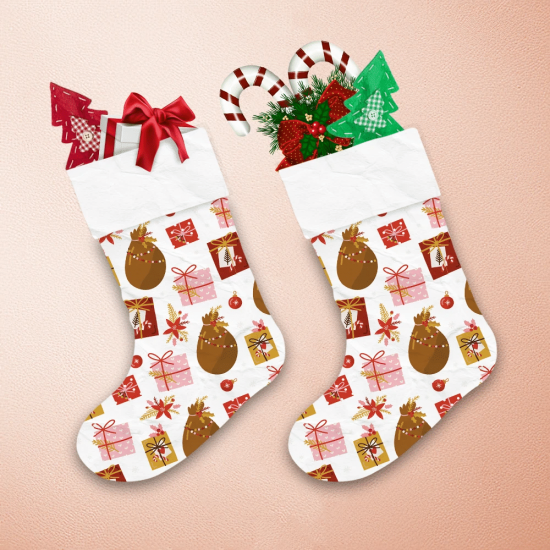 Scandinavian Style Pattern With Gifts Box Poinsettia Candy Cane Christmas Stocking 1