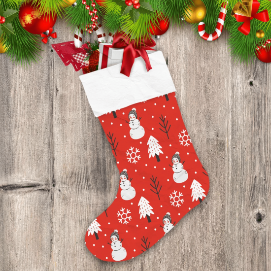 Schristmas Snowman Snowflake And Pine Tree Christmas Stocking