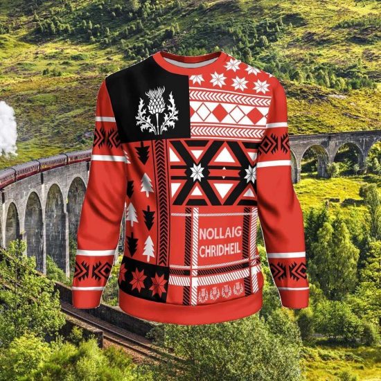 Scotland Thistle Christmas Nollaig Chridheil Red Unisex 3D Sweatshirt All Over Print