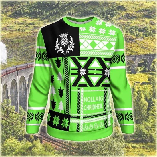 Scotland Thistle Christmas Nollaig Green Unisex 3D Sweatshirt All Over Print