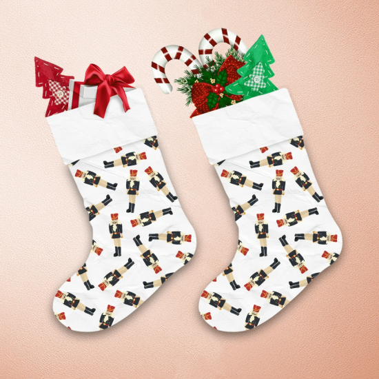 Seasonal Design Illustrated Nutcrackers On White Background Christmas Stocking 1
