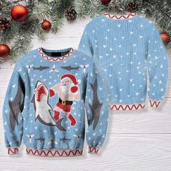 Shark And Santa Claus Ugly Christmas Sweater
