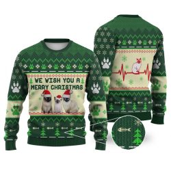 Siamese Cat We Wish You A Merry Christmas Sweater Christmas Knitted Sweater Print Fashion Sweatshirt For Everyone