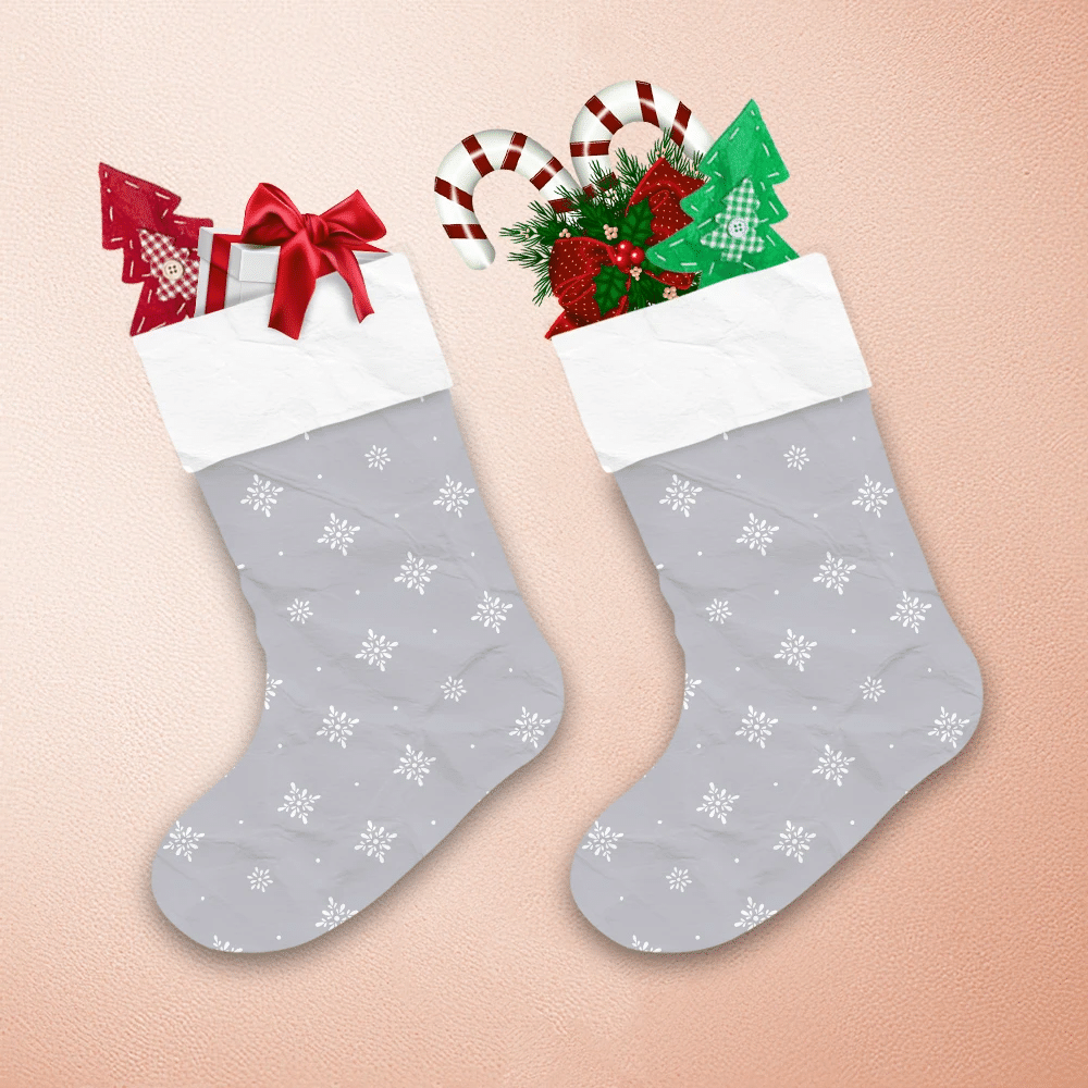 Simple Flowers And Snowflakes Polka Dot On Gray Background Christmas Stocking 1
