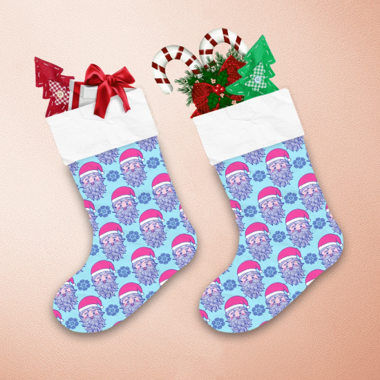 Sketchy Santa Gnomes Smiling Faces On Blue Background Christmas Stocking 1