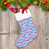 Sketchy Santa Gnomes Smiling Faces On Blue Background Christmas Stocking