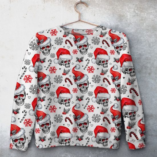 Skull Christmas Pattern Unisex All Over Print Cotton Sweatshirt