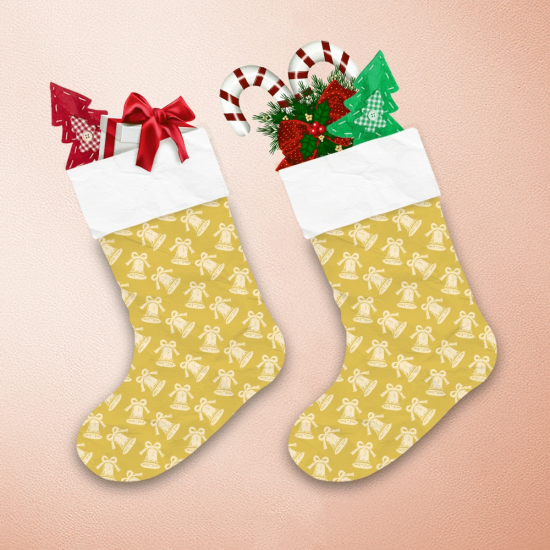 Small Bells On Yellow Background Christmas Decorations Christmas Stocking 1