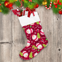 Smiling Santa Claus With Tree And Christmas Gifts Pattern Christmas Stocking