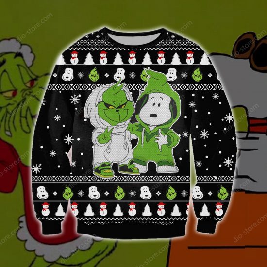 Snoopy And Grinch Knitting Pattern 3D Print Ugly Sweatshirt