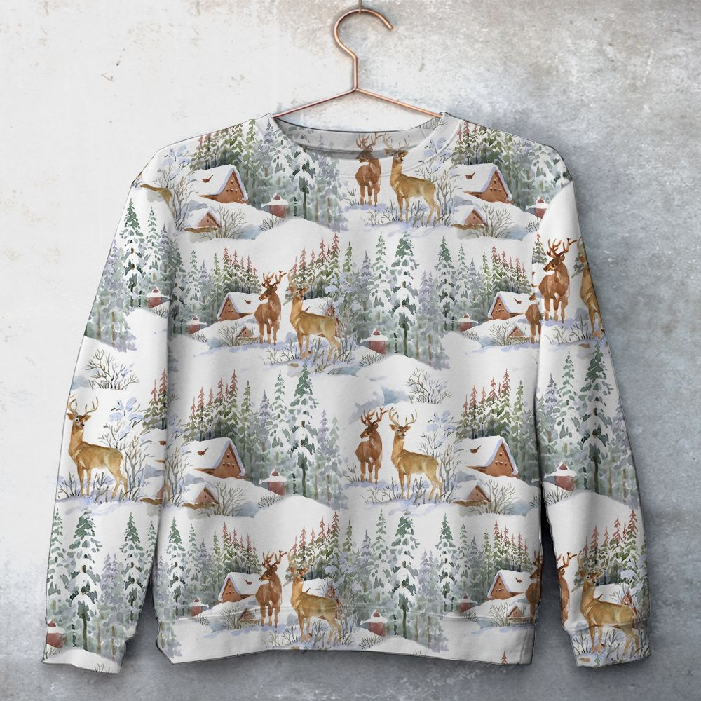 Snow-Time-Unisex-All-Over-Print-Cotton-Sweatshirt-Merry-Christmas-Cotton-Sweatshirt Snow Time Unisex All Over Print Cotton Sweatshirt