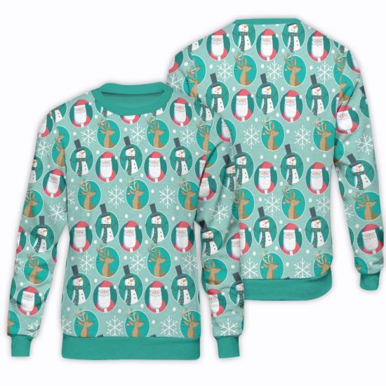 Snowflake - Santa Claus - Deer - Snowman Pattern Unisex All Over Print Cotton Sweatshirt