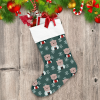 Snowflake With Winter Baby Bear On Green Christmas Stocking