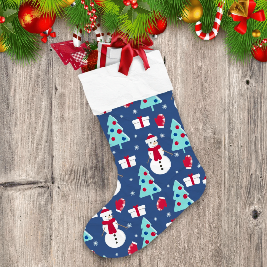 Snowman Christmas Tree Gift Mittens And Snowflakes Christmas Stocking