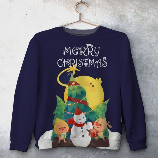 Snowman Christmas Tree Unisex All Over Print Cotton Sweatshirt