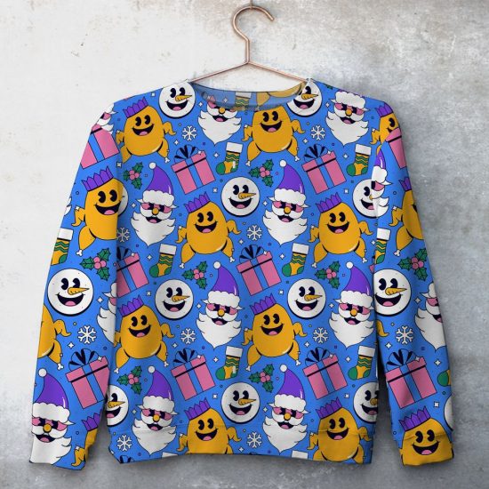Snowman Santa Chicken Gift Unisex All Over Print Cotton Sweatshirt