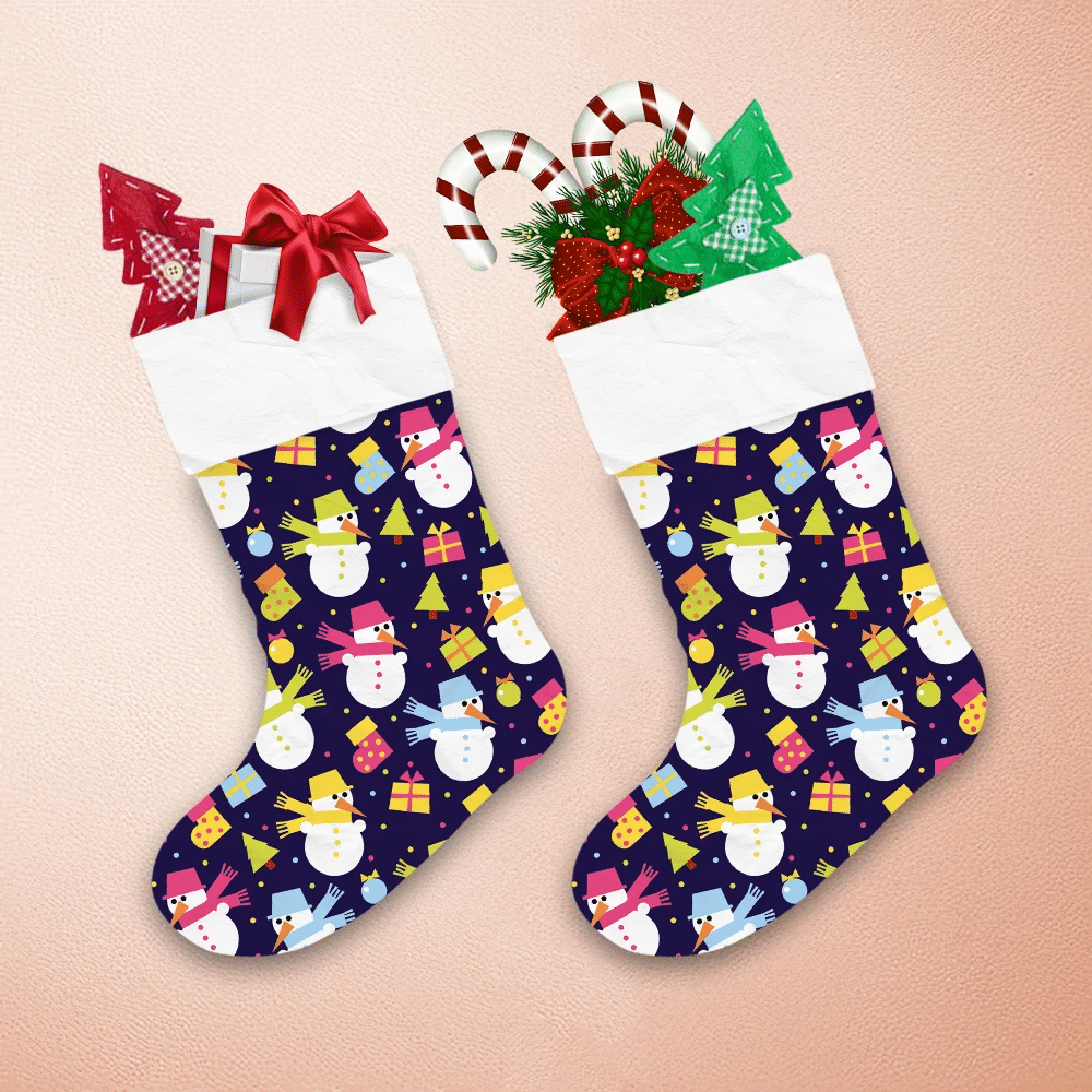 Snowman Sock Gift Box And Christmas Tree Christmas Stocking 1