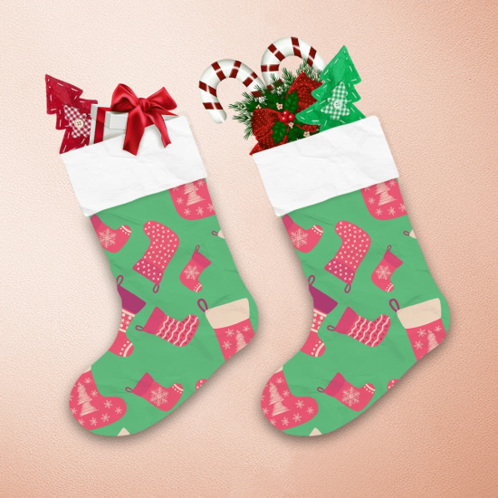 Socks With Stars Christmas Tree On Green Background Christmas Stocking 1