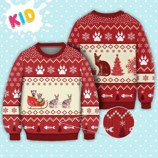 Sphynx Cat Reindeer Christmas Sweater Christmas Knitted Sweater Print Fashion Sweatshirt For Everyone 1
