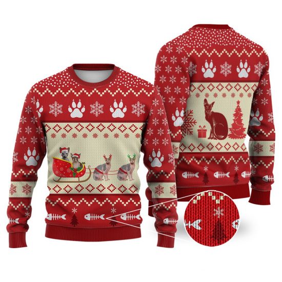 Sphynx Cat Reindeer Christmas Sweater Christmas Knitted Sweater Print Fashion Sweatshirt For Everyone