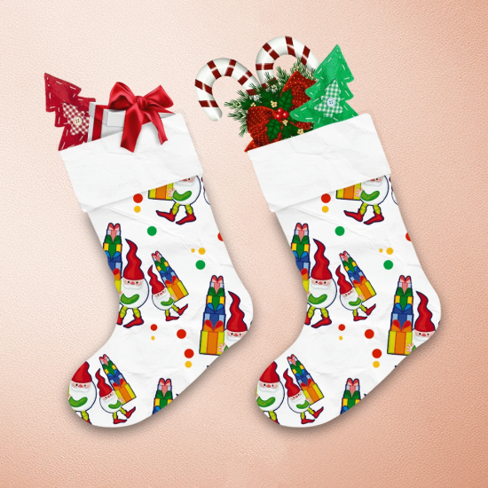 Stackled Colorful Gift Boxes And Gnomes Pattern Christmas Stocking 1