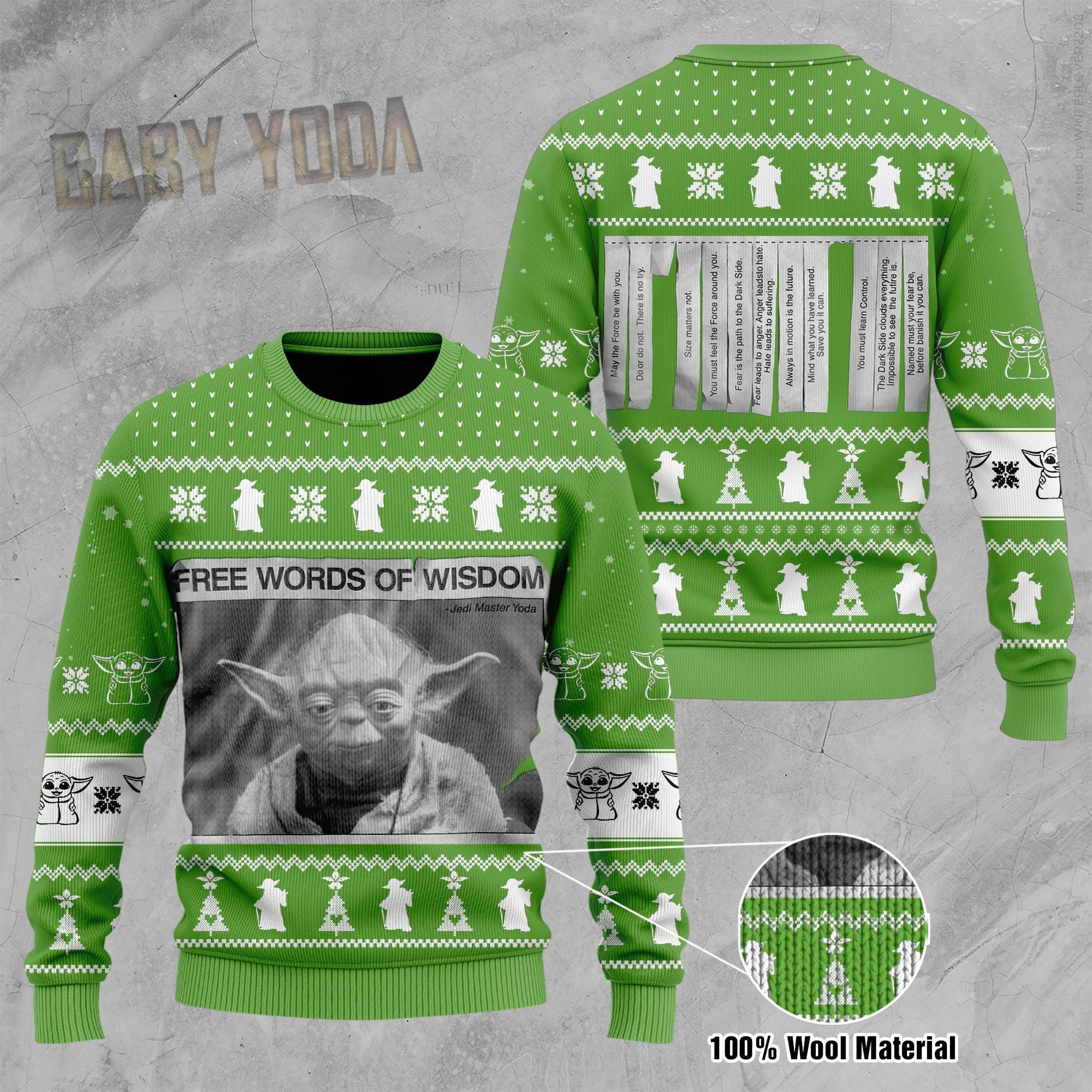 Star-Wars-Yoda-Free-Words-Of-Wisdom-Ugly-Christmas-Sweatshirt Star Wars Yoda Free Words Of Wisdom Ugly Christmas Sweatshirt