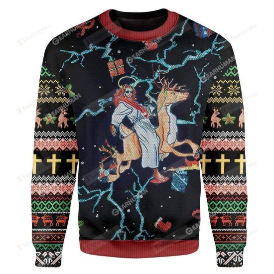 Swag Jesus Rides Reindeer Ugly Christmas Sweater