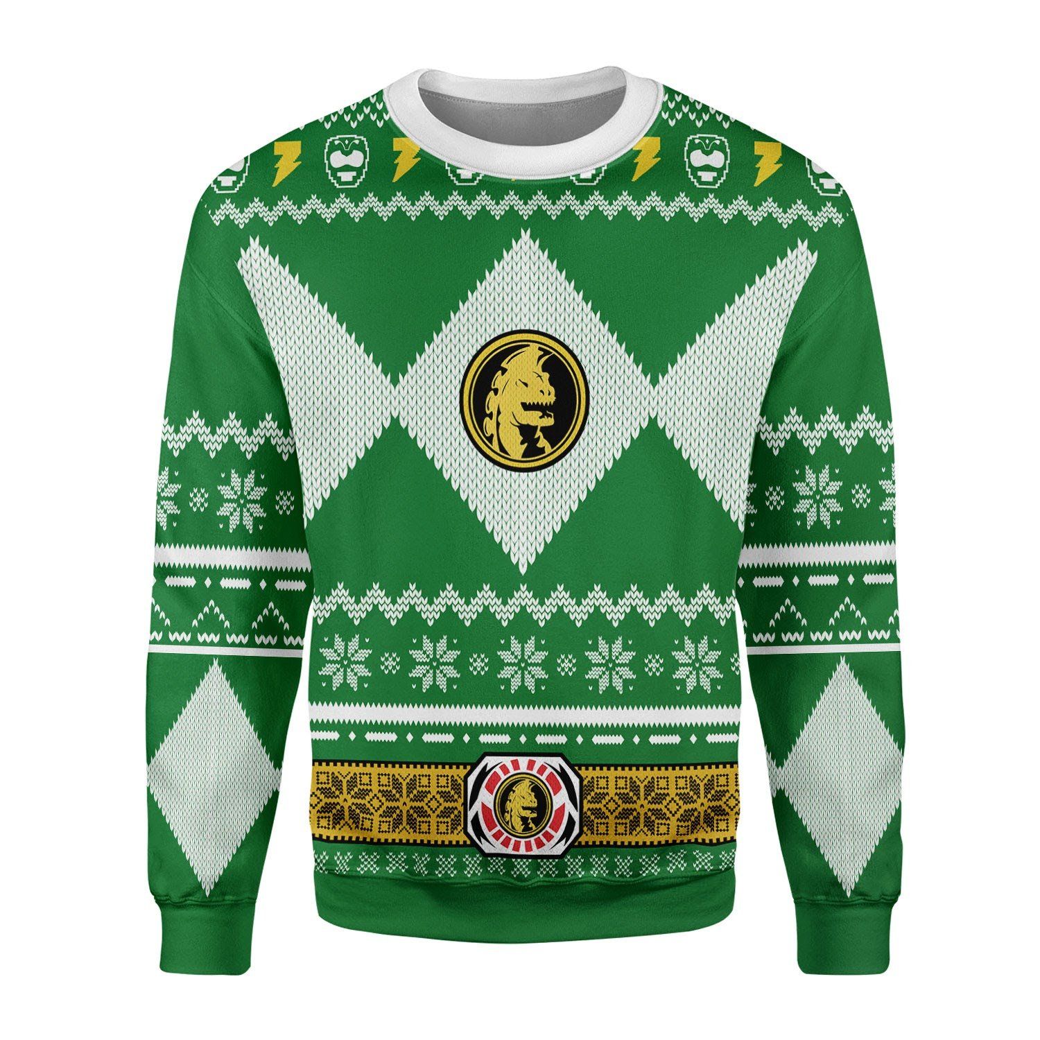 Sweatshirt-Power-Ranger-Christmas-Ugly-Christmas-3D-Green Sweatshirt Power Ranger Christmas Ugly Christmas 3D