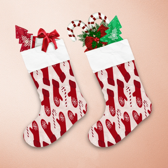 Sweet Candy Canes And Red Mittens On Pink Backgrond Christmas Stocking 1