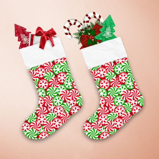 Sweet Circle Candy With Snowflakes Pattern In Red White And Green Christmas Stocking 1
