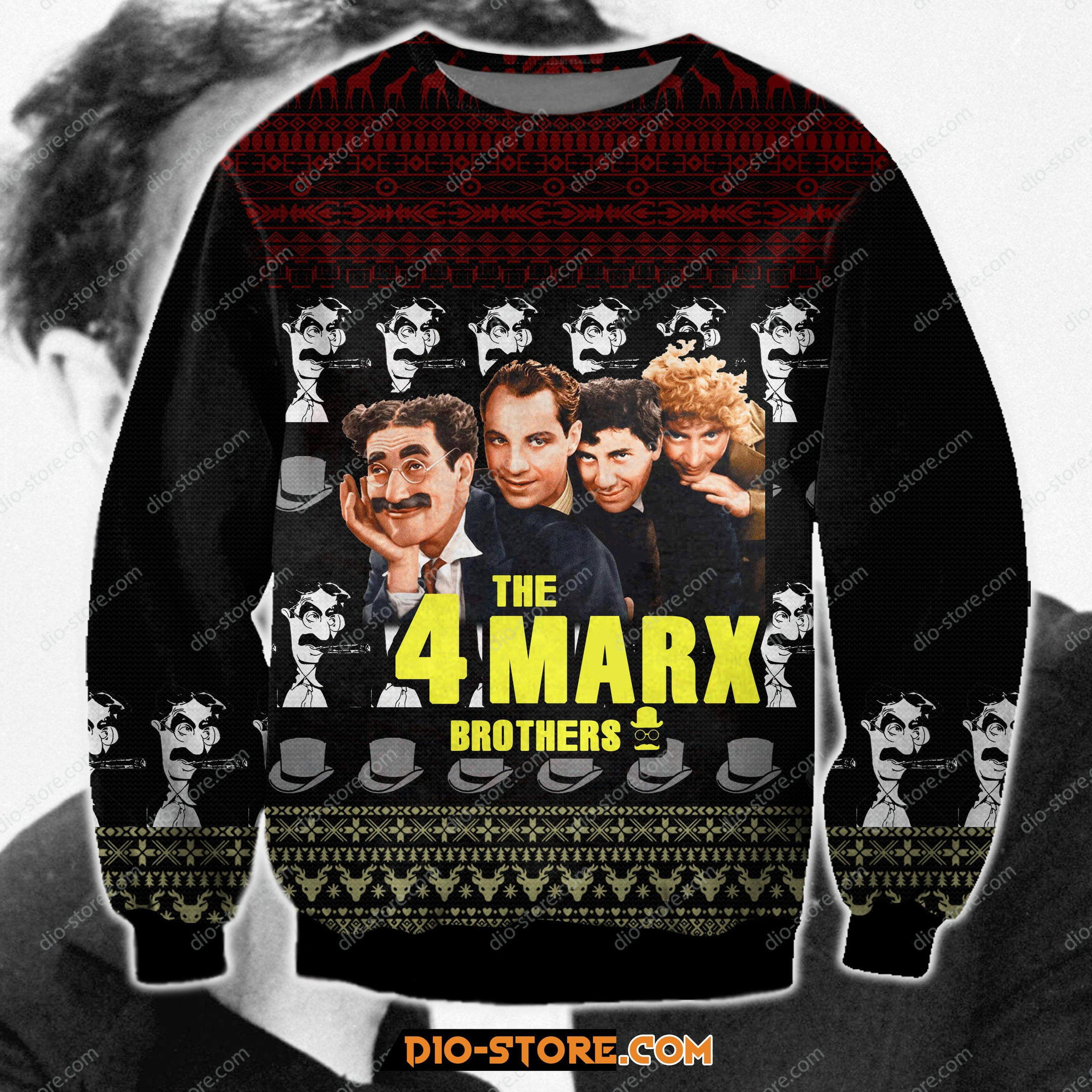 The-4-Marx-Brothers-3D-Print-Ugly-Christmas-Sweatshirt The 4 Marx Brothers 3D Print Ugly Christmas Sweatshirt
