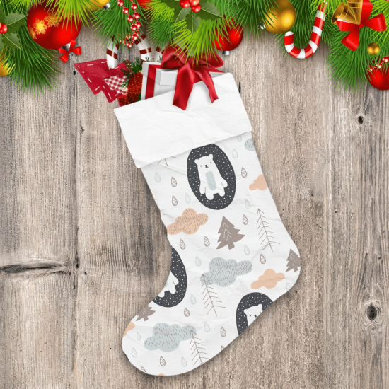 Theme Christmas Cute Bears Clouds And Trees Christmas Stocking