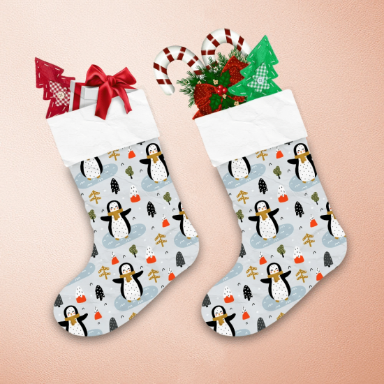 Theme Christmas Cute Little Penguin With A Scar Fand Mountains Christmas Stocking 1