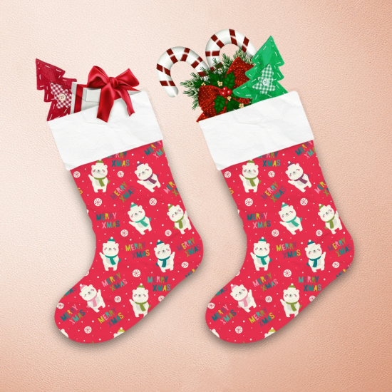 Theme Christmas Cute Polar Bear And Colorful Typography Christmas Stocking 1