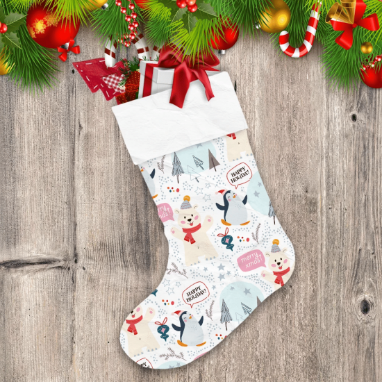 Theme Christmas Funny Polar Bear And Penguin Christmas Stocking