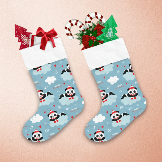Theme Cute Christmas With Panda On Cloud Christmas Stocking 1