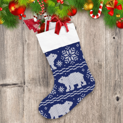 Theme Festival Polar Bears Winter Knitted Style Christmas Stocking