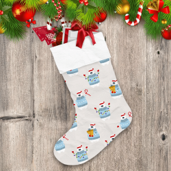 Theme Festival Polar Bears With Garland Gift And Candy Cane Christmas Stocking