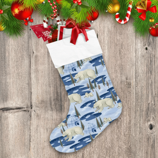 Theme Festival White Arctic Bears In Ice Land Christmas Stocking