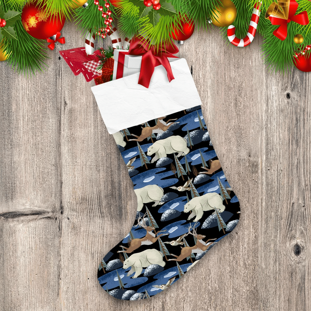 Theme Festival White Arctic Bears Trendy Christmas Christmas Stocking