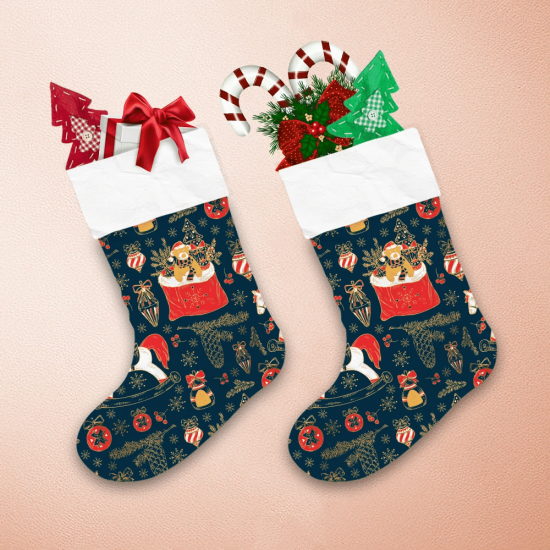 Theme Festival With Teddy Bears Golden Christmas And New Year Christmas Stocking 1