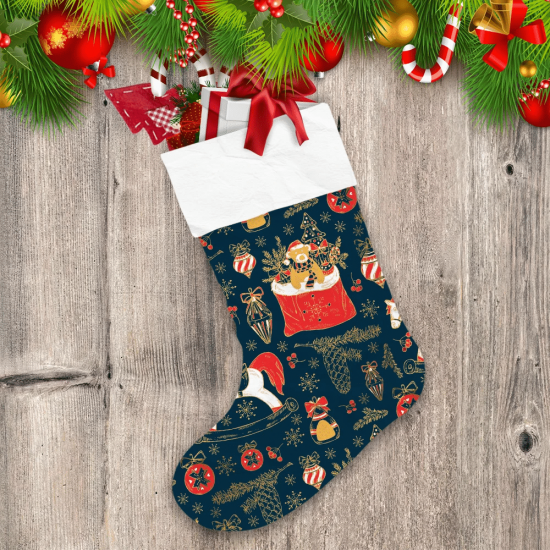 Theme Festival With Teddy Bears Golden Christmas And New Year Christmas Stocking