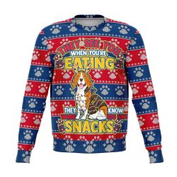 They See You When You Are Eating Snacks Beagle - 3D Ugly Christmas Sweater Holiday Fashion Sweatshirt