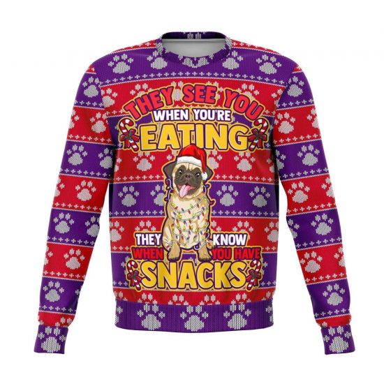 They See You When You'Re Eating Funny Pug 3D Ugly Christmas Fashion Sweatshirt