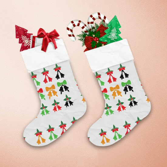 Tinsel And Holly Berries Bows And Bells Pattern Christmas Stocking 1