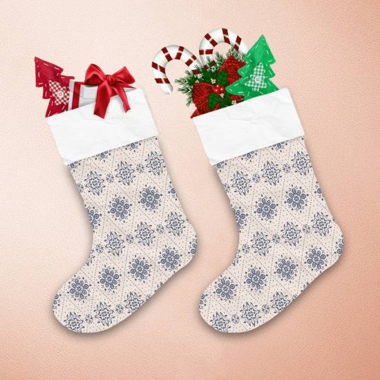 Traditional Border With Snowflakes Minimal Ornate On Pink Background Christmas Stocking 1