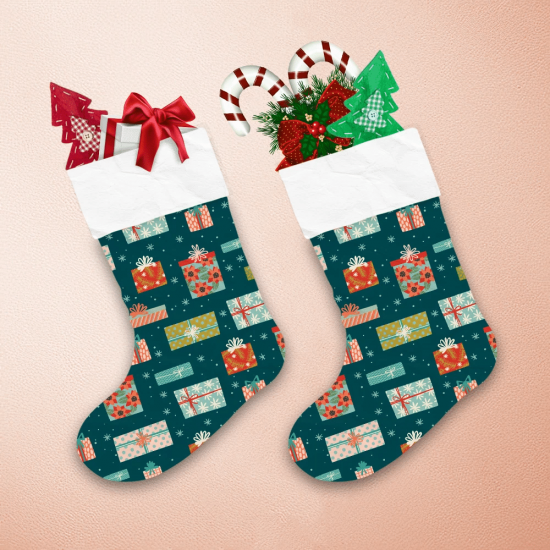 Trendy Retro Style With Awesome Elements Pattern Gift Boxes Christmas Stocking 1